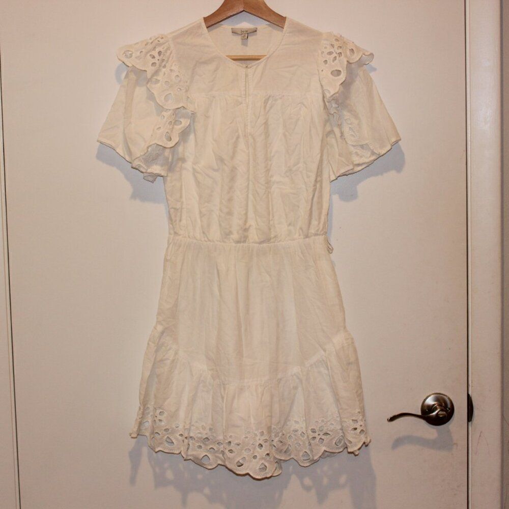 Joie White  Eyelet Embroidered Safia Babydoll Mini Dress Women's Size XS - Picture 5 of 14